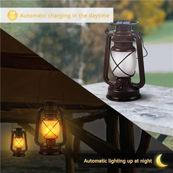 Solar Lantern Outdoor Hanging Solar Lights Dancing Flame Led Waterproof Camping - Picture 5 of 7